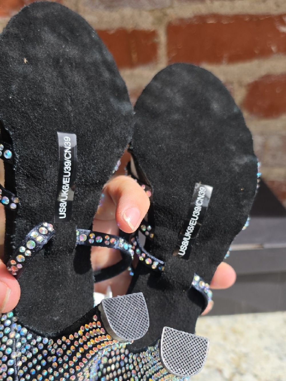 Black Rhinestone Strappy Dance Heels - Picture 5 of 7